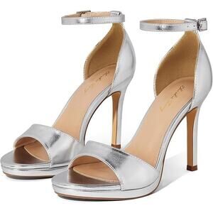 Silver Metallic Glam Event Formal Ankle Strap Platform Stiletto Heel Sandals 8.5